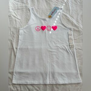 Cat & Jack White Tank Top – Peace, Love & Smiles Graphic – Size Large (10/12
